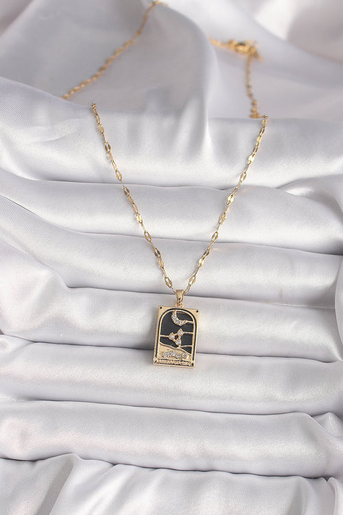 316L Çelik Gold Renk Zirkon Taşlı Ay Figürlü Tarot Model Kadın Kolye