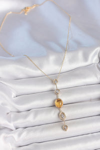 Pirinç Zincir Kehribar Sarı Gold Renk  Zirkon Taşlı Y Kolye