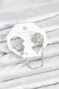 Pirinç Gümüş Renk Yıldız Model Zincir Bağlantılı Ear Cuff Küpe Seti