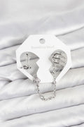 Pirinç Gümüş Renk Sarmal Model Zincir Bağlantılı Ear Cuff Küpe Seti