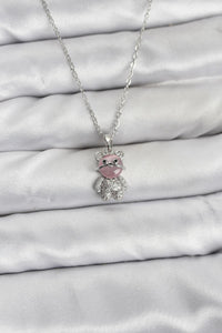 316L Çelik Zincir Gümüş Renk Teddy Bear Model Zirkon Taşlı Kadın Kolye