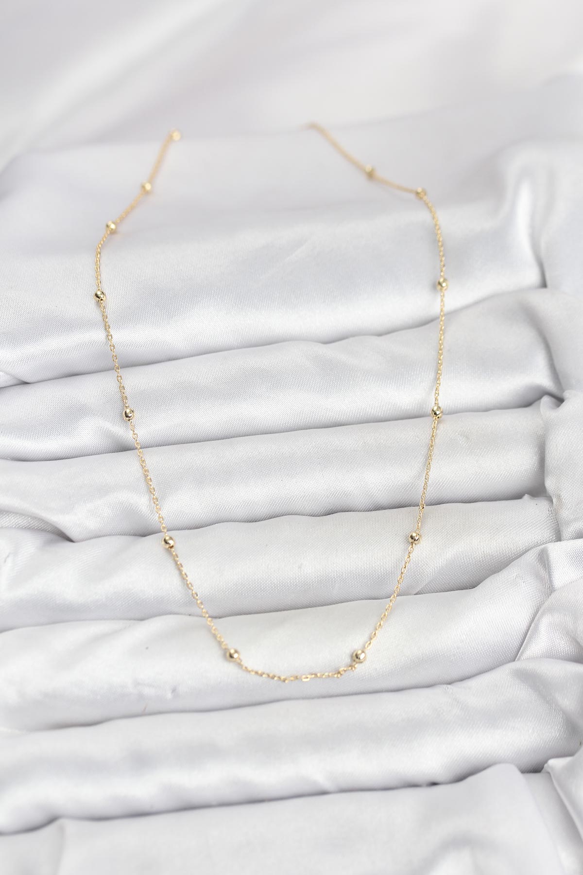 CM 14K Gold Renk Minik Top Zincirli Kadın Kolye