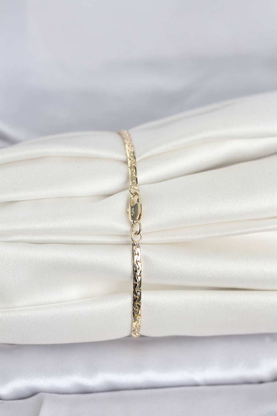 CM 14K Gold Renk Yassı Ezme Zincir Model Kadın Bileklik