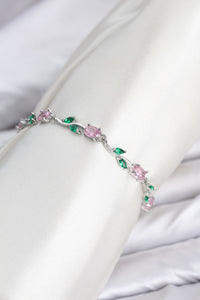 Pirinç Gümüş Renk Pembe Zirkon Taşlı Çiçek Model Kadın Bileklik